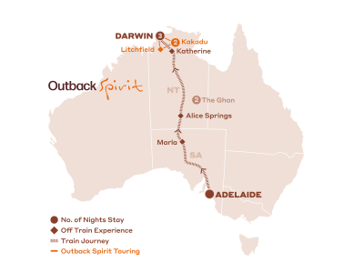 Travel in luxury onboard The Ghan from Adelaide to Darwin before seeing the Top End