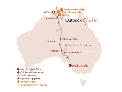 Take in the Top End on this guided tour before enjoying The Ghan from Darwin to Adelaide
