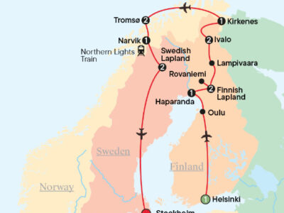 A magical Scandinavia tour for seniors with Bunnik Tours filled with fairy‑tale snow, reindeer encounters and pure Arctic bliss. Crush through the frozen sea on an exhilarating icebreaker cruise, cosy up in glass‑roof cabins under star‑filled skies and wander through Lapland’s frosty forests on an unforgettable husky safari. With the Northern Lights dancing overhead, this winter escape blends comfort, wonder and adventure into a truly enchanting journey with Bunnik Tours.