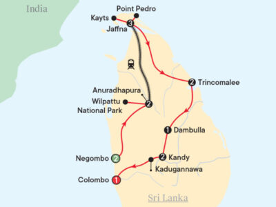 Discover the best of Northern Sri Lanka on an unforgettable, off-the-beaten-track journey from Negombo to Colombo, exploring ancient kingdoms, lush tea country and vibrant coastal cities. Encounter wildlife in Wilpattu National Park, experience cultural traditions in Jaffna, Trincomalee and Kandy, and uncover sacred temples, local villages and scenic rail journeys on this spectacular adventure with Bunnik Tours