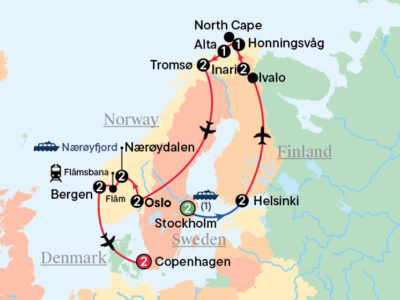 Experience the magic of the Arctic Circle on your Scandinavia tour from Australia, where adventure and breathtaking scenery await you with Bunnik Tours